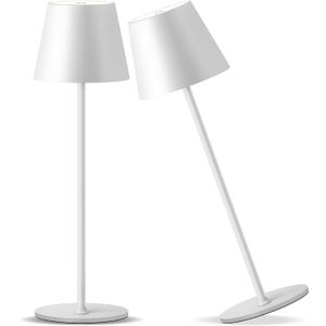 Cordless Rechargeable Table Lamp Set of 2, 4000mAh Battery Powered LED Desk Lamp, 3 Color Stepless Dimming Up, Portable Table Light Lamp for Bedroom Restaurant Outdoor (White)