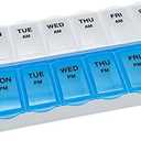 Amazon Basic Care (7-Day) AM/PM Pill Organizer, Vitamin Case, And Medicine Box, Large Compartments, 2 Times a Day, Blue and Clear Lids