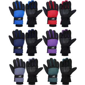 Bencailor 6 Pairs Kids Winter Snow Gloves Waterproof Boys Ski Mittens Windproof Warm Snow Gloves for Girls (10-15 Years, Red, Green, Blue, Purple, Gray, Dark Blue)
