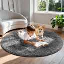 Ophanie Round Rug 6Ft Grey Circle Area Rugs, Fluffy Fuzzy Large Bedroom Carpet 6 foot, Plush Shag Solid indoor Floor Gray Living Room Christmas Circular Aesthetic Decor for Kids Teen Boys Baby,Nursery