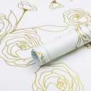 Safiyya 118"x17.3" Peel and Stick Wallpaper Gold and White Contact Paper Rose Floral Wallpaper Self Adhesive Removable Wallpaper for Bedroom Covering Vinyl Rolls