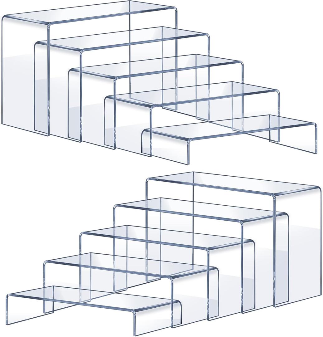 OVNTHYK Acrylic Risers 10 Pcs (2 Sets)  Large Display Risers, Clear Perfume Organizer Stands for Figures, Jewelry, Decorations, Cupcakes & Dessert Table Display