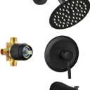 Tub Shower Faucet Set Valve Included with 6-Inch Rain Shower Head and Tub Spout Single-Handle Tub and Shower Trim Kit Matte Black