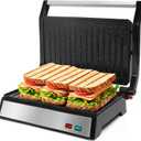 Aigostar Panini Press, 1200W Sandwich Maker and Electric Indoor Grill with Ceramic Non-Stick Coated Plates, Opens 180to Fit Any Size of Food, Stainless Steel Surface & Removable Drip Tray, Silver
