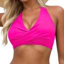 Zilcremo Bikini Tops for Women Twist Front Bikini Top Push Up Padded 2025 Halter Bathing Suit Tops Only (S)