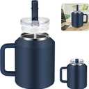 40oz Tumbler with Handle, Double Wall Vacuum Insulated Stainless Steel Tumbler, Leak Proof Water Bottle with Straw and Lid, Travel Mug Cup Keep Drinks Cold Hot (Dark Blue)