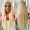 Aubree 613 Blonde Lace Front Wig Long Straight Hair Heat Resistant Fiber Blonde Synthetic Wigs Glueless Pre-plucked Natural Frontal Lace Wigs for Black Women Daily & Cosplay Wear