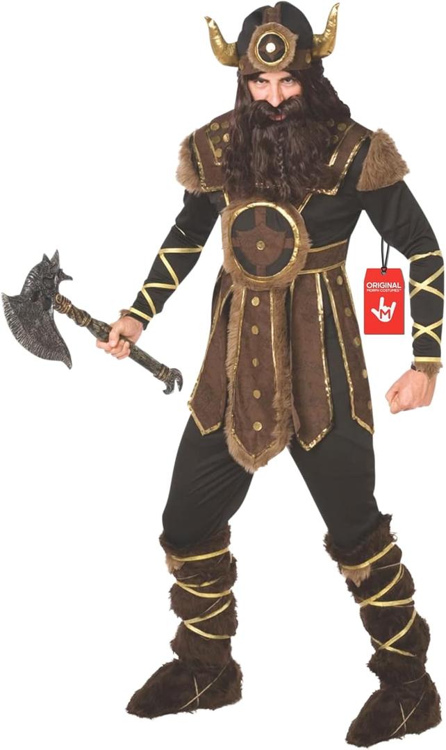 Morph Viking Costume Men Renaissance Viking Halloween Barbarian Costume for Men (Large, Brown)