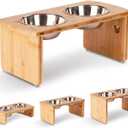 Elevated Dog Bowls, Bamboo Raised Dog Bowl for Medium Dogs, with 2 Stainless Steel Bowls (7'' Tall-40 oz Bowl) (Natural)