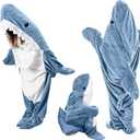 Shark Hooded Blanket for Adults and Kids, Cozy Shark Flannel Sleeping Bag, Size L