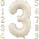 Cream Number 3 Balloons,40 Inch 3 Balloons Giant Helium Foil Mylar Beige 3 Balloon Number for Birthday Party Anniversary Decorations