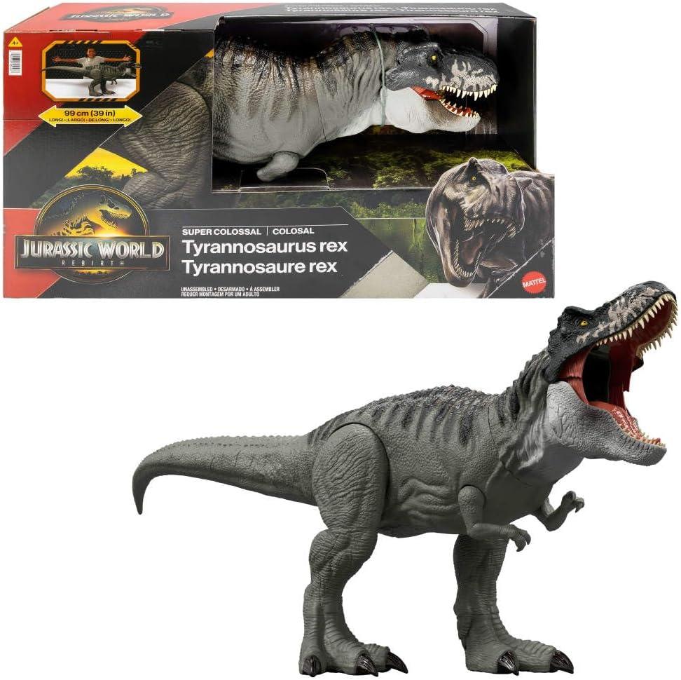 Mattel Jurassic World Rebirth Super Colossal Tyrannosaurus Rex Action Figure, T-Rex Dinosaur Toy Swallows Minis, Movie-Accurate Posable, 39 Inches