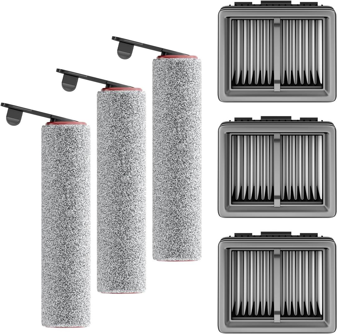 Replacement Vacuum Filters Roller Brushes Compatible with Dreame H12 Pro Wet Dry Vacuum Cleaner, Efficient Replacement Filters for Clean Floors (H12Pro3 Brush 3 Filters)