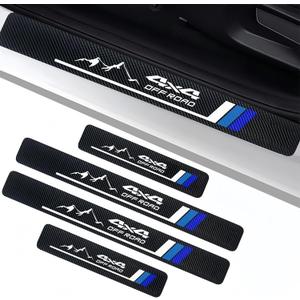 4Pcs Tri-Color Car Door Sill Protectors Fiber Leather Retro Stripe Front Rear Door Edge Guard Stickers Compatible with Tacoma 4Runner Tundra Rav4 Highlander 4x4 Offroad Accessories (BW 4X4)