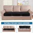 H.VERSAILTEX Velvet Stretch Couch Cushion Cover Plush Cushion Slipcover for Chair Loveseat Sofa Cushion Furniture Protector Seat Cushion Sofa Cover (3 Piece Sofa Cushion Covers, Black)