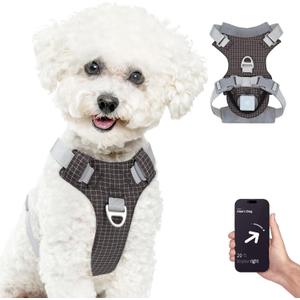 TagME No Pull Dog Harness with 2 Leash Clips,Lightweight & Visible for All-Day Walking, No Choke Pet Vest Includes AirTag Holder for Small Dogs,Black (Dark Gray)
