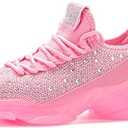 BELOS Women's Rhinestone Mesh Slip On Walking Shoes Fashion Breathable Spakle Glitter Sneaker, Size 8