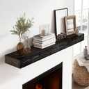 48x3x7in Solid Wood Floating Shelf Black Rustic Wall Mounted Fireplace Mantel Shelf Heavy Duty Decorative Fireplace Mantel for Living Room, Kitchen, Bathroom, Bedroom
