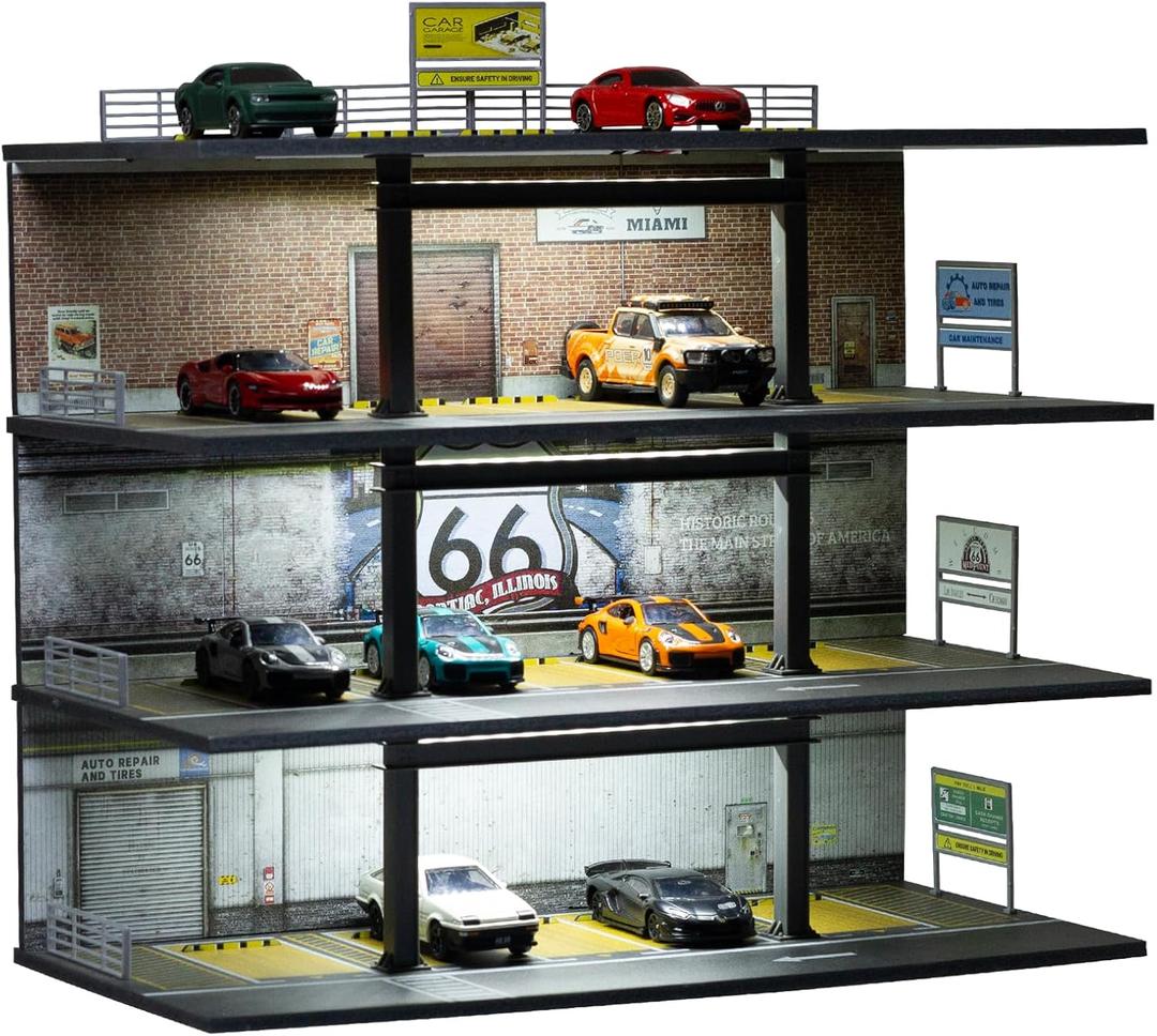 1/64 Display Case 4 Layers with 20 Parking Garage for Toy Cars lot Mold, Scale Diecast Display Case with Led Lights Collection Gifts