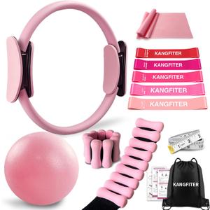 Pilates Equipment Kit for Home Workout, Pilates Ring and Ball Set with Adjustable Ankle Wrist Weights, Resistance Bands, Tape Measure, Bag, Pilates Essentials Accessories for Women Yoga