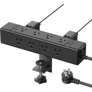 CCCEI Desk Outlet Station 20W USB C Port. 12 Outlet Desktop Clamp Power Strip Surge Protector 4800J with Switch. Nightstand Office Standing Desk Accessories, Fit Thicker Table Edge or Screw Mount, 6FT