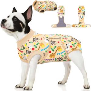 PetWarm Dog Recovery Suit, Substitute E-Collar Cone Prevent Licking Onesies for Dogs, Dog Surgery Recovery Suit, Female Male Onesie for Dogs Spay Neuter, Zoo Pattern, Yellow, S (Small (Back:11.4-13.4'', Weight:7-15LB))