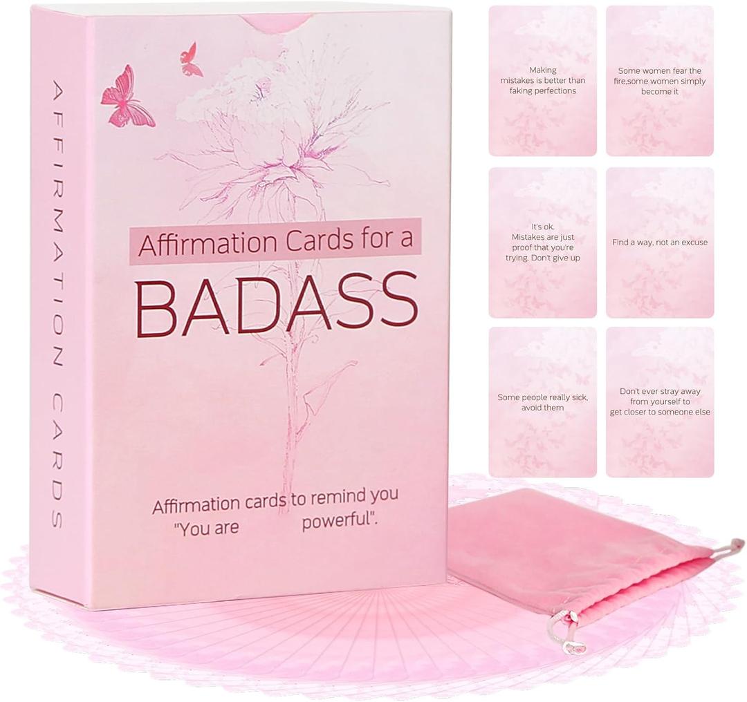 PUNCHMAN Badass Positive Affirmation Cards Set - Funny Christmas Gift 53PCS Inspiration Cards with Quotes and Bag,Encouragement Gifts for Women,Daily Motivational Inspirational Deck Cards for Friend,Best Self Care Gifts