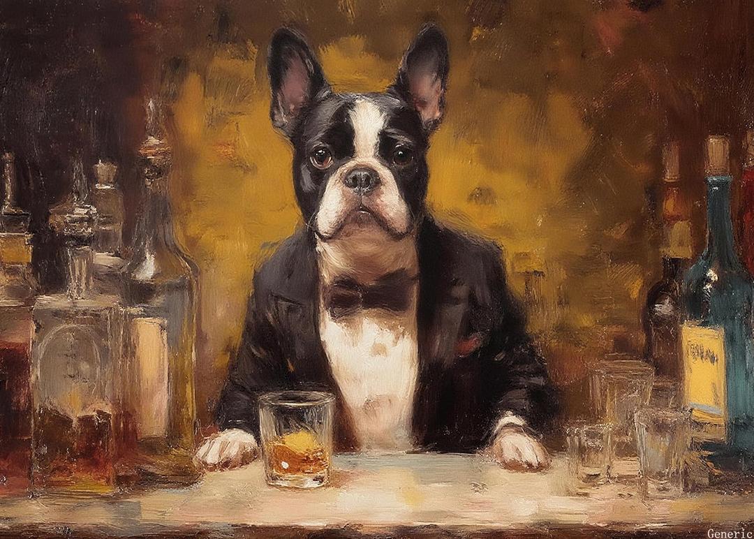 1000 Pieces Wooden Puzzle for Adults Boston Terrier in Tuxedo, Vintage Oil Painting Dog Bar Scene 20x28in
