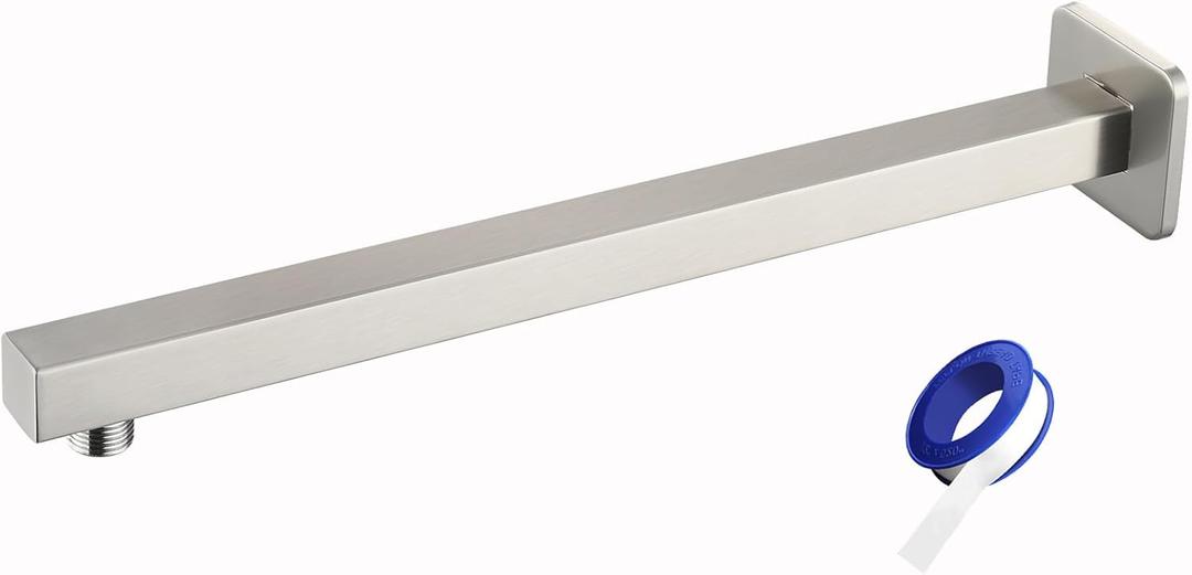 Shower Arm with Flange, 16 Inches Wall Mount Square Straight Extension Arm, Replacement of Fixed Rain Shower Head Pipe, Brushed Nickel