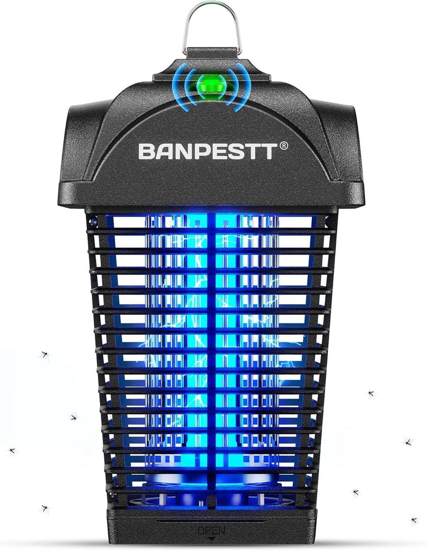 BANPESTT Bug Zapper & Electric 4000V Mosquito Killer Waterproof Indoor/Outdoor with Dusk-to-Dawn Sensor, Durable Grid & Easy-Clean Tray for Patio, Garden & Home (Black)