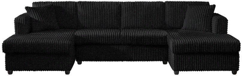 3-Piece Sectional Set, RAF/LAF Chaise And Armless Loveseat, Black