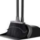 Broom with Dustpan Combo Set, Upgrade 52'' Long Handle Broom and Dustpan Set, Standing Dust pan and Brooms for Home Kitchen Office Lobby Floor, Dust Pan with Built-in Teeth for Easily Removing Hair (Gray)
