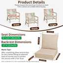 UFavo Home 6 Inch Thick Outdoor Deep Seat Cushions for Outdoor Furniture Waterproof Patio Seat Cushions with Removable Cover and Adjustable Ties, 23x26x6 Inches Outdoor Chair Cushion, Khaki