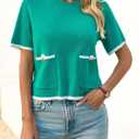 Saodimallsu Women's Short Sleeve Color Block Crew Neck Sweater (M)