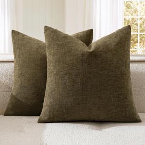 MIULEE Coffee Couch Pillow Covers 18x18 Inch, Set of 2 Soft Chenille Decorative Square Throw Pillow Covers Farmhouse for Sofa Living Room Bed (18" x 18" (Pack of 2))
