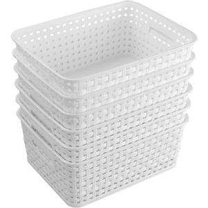 6-Pack White Storage Plastic Baskets, Plastic Weave Basket for Organizing