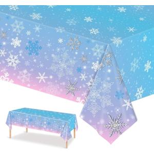 PHOGARY Christmas Snowflake Tablecloth Birthday Party Decorations Supplies Winter Snowflake Table Cloths for Winter Wonderland Decorations Frozen Party Favors 51 x 86 Inch (3)