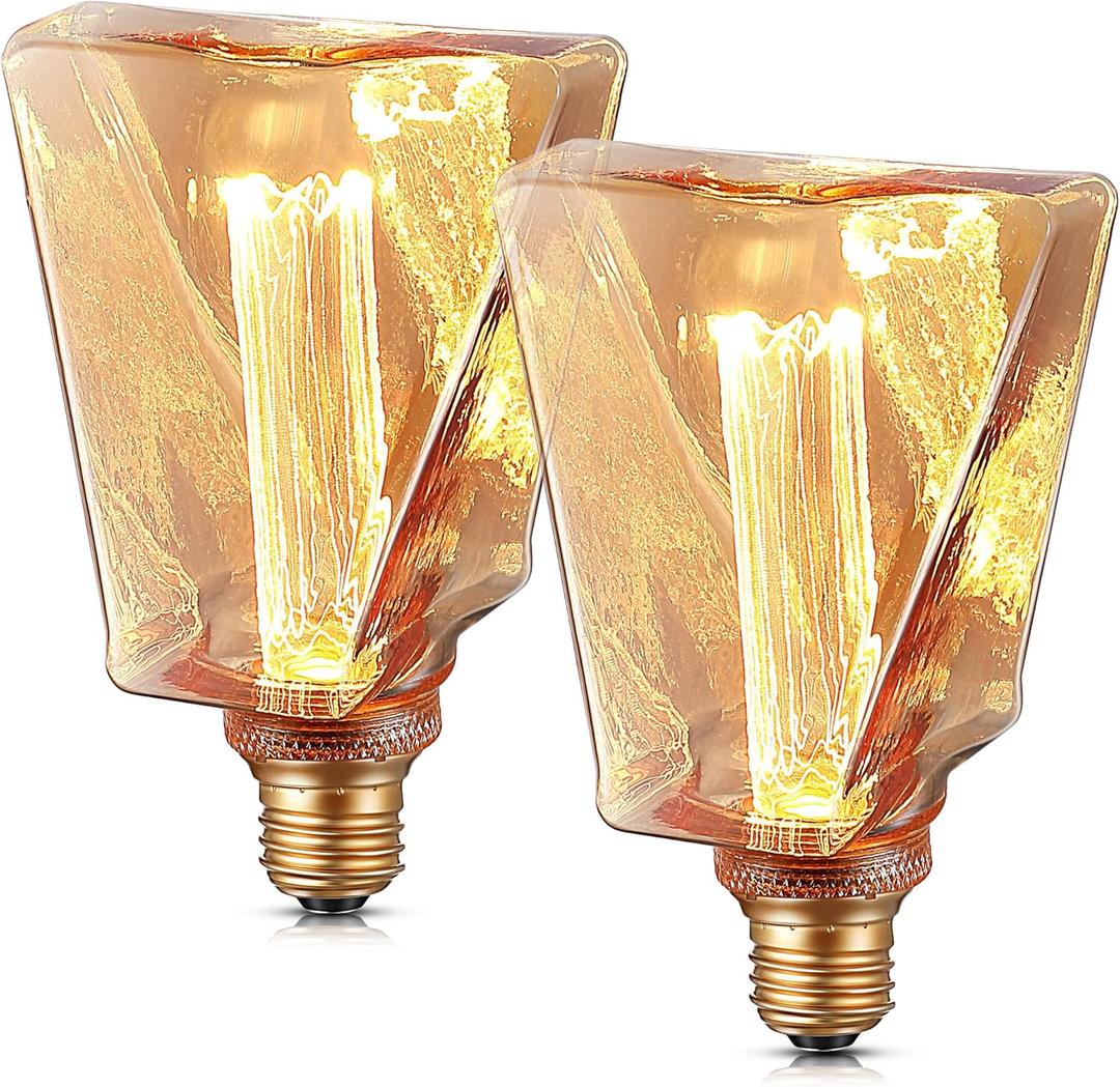 Meonum Decorative Light, Ice Style Shaped E26 LED Bulb, Dimmable 3.5W 2200K Soft Warm Vintage Edison Light, with Virtual Filament Acrylic Inner Pillar Bulb (2 Pack)