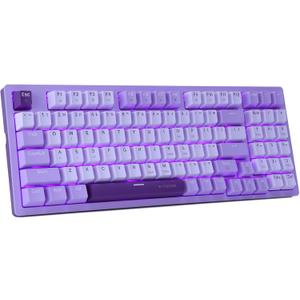 HUO JI Mechanical Gaming Keyboard USB Wired Compact with Number Pad, Purple Led Backlit, Blue Switch, Detachable Type C Cable, 94 Keys for PC/Computer/Laptop, White and Purple