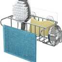 HapiRm 4 in 1 Sink Caddy Sponge Holder, SUS304 Stainless Steel Kitchen Brush Holder + Dish Cloth Hanger + Soap Rack + Sink Stopper Rack + Sponge Caddy for Kitchen - Silver