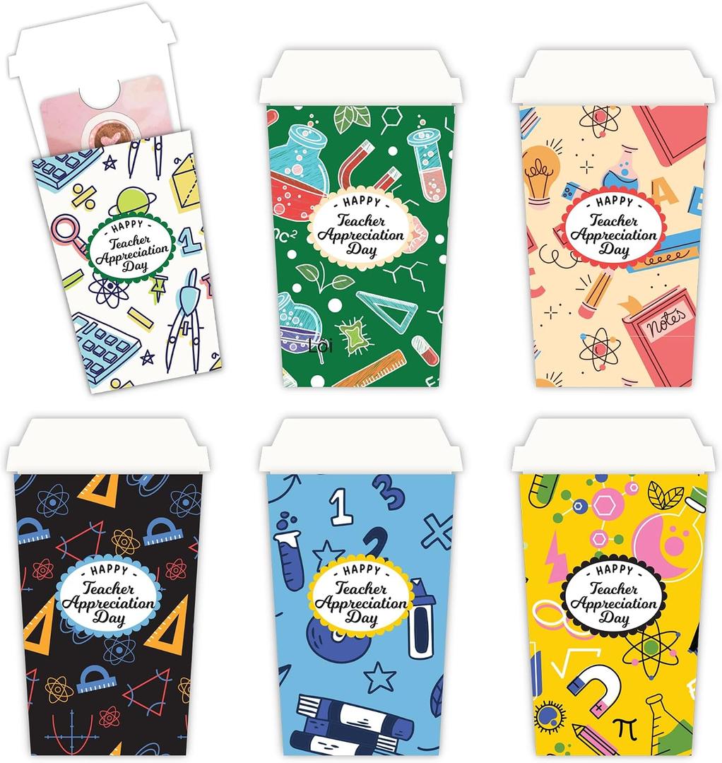Teacher Appreciation Gift Card Holder from Student, Thank YouCard Sleeves | Teacher Appreciation Gift Card Holders, 6 Coffee Cup Design Cards, 5.2 X 3.24 Inch, Slot For Card