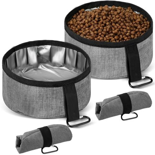 Meanplan 2 Pack Portable Dog Bowls Foldable Travel Dog Dish Portable Puppy Water and Food Bowl Pet Hiking Accessories for Small and Large Pets(Gray,40 oz)