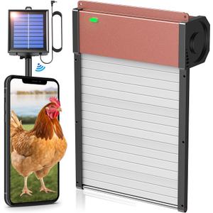 Automatic Chicken Coop Door, Solar Powered Aluminum Chick Coops Doors Opener with Timer & Light SensorRemote Control 4 Modes Auto Coop Doors for Chicken