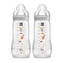 MAM Easy Active Baby Bottles 11oz, Fast Flow Skinsoft Silicone Nipple with Wide Neck Ergonomic Design, Easy to Hold, BPA-Free, Bottles with Leak-Proof Caps for 4+ Months Baby (2 Count (Pack of 1))