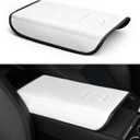 Center Console Armrest Cover for Tesla Model Y 2020-2026 / Model 3 2019-2025, Soft Embossed Armrest Protector Armrest Box Cushion Non-Slip Leather with Logo, White Accessories for Tesla