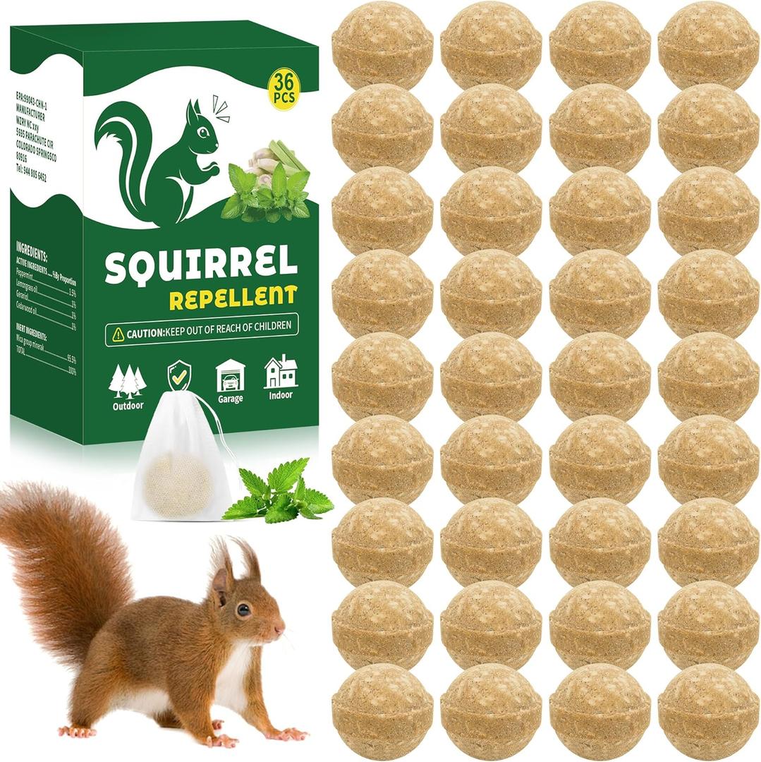 36Pcs Squirrel Repellent for Outdoor Garden Garage, Keep Squirrel, Chipmunk, Raccoon, Skunk Out from Plants Bird Feeder, Squirrel Deterrent (Balck)
