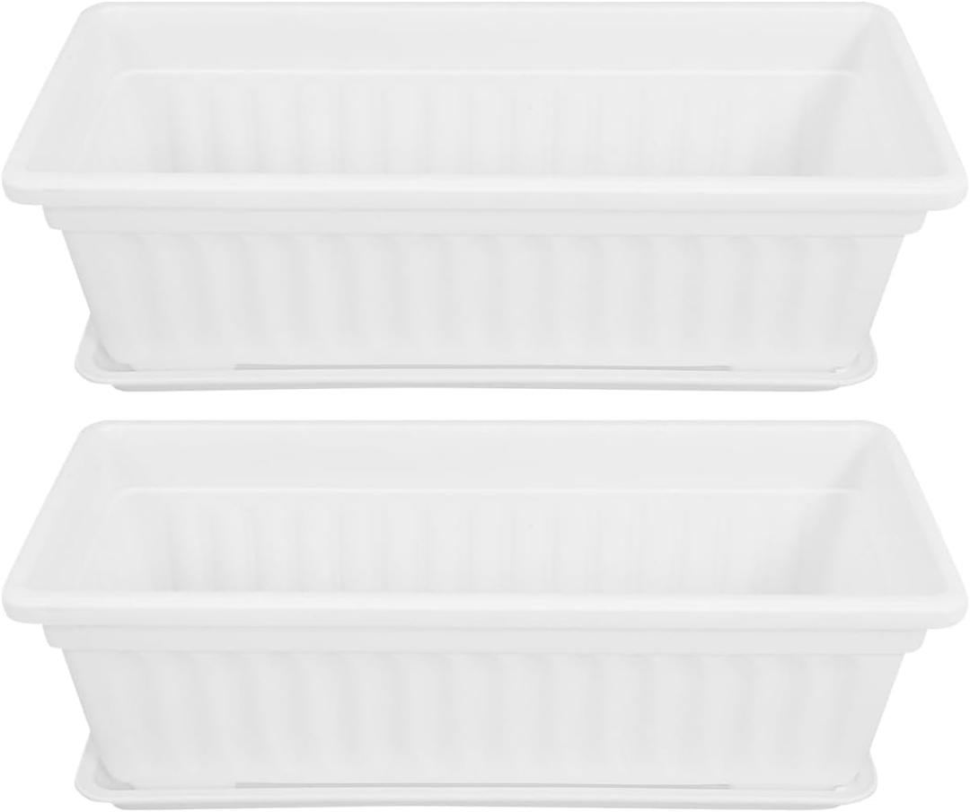 Rectangular Plastic Planter Pot 2 Pack with Drainage Saucers 5.5X7.4X5.5 Inches Indoor Outdoor Garden Vegetable Succulent Flower Box, 43x19cm