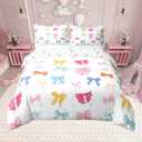 Pink White Bowknot Duvet Cover Twin Size,Multicolor Bow Girls Teens Duvet Set with 1 Pillowcase,Princess Style Bedding Set,Butterfly Knot Watercolor Polka Dot Comforter Cover,Not Comforter (White Blue Orange)