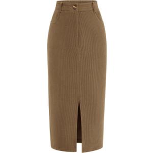 PRETTYGARDEN Corduroy Skirt Women Fall Fashion 2026 High Waisted Pencil Midi Skirts Business Casual Work Office Winter Outfit (Brown)