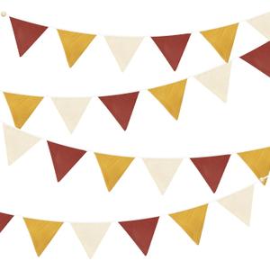 2 Sets of Brick Red Yellow Beige Nursery Garland 24Pcs Fabric Linen Baby Banner Triangle Pennant Flags Streamers for Kids Girls Birthday Boho Baby Shower Party Decorations Baby Bedroom Nursery Decor